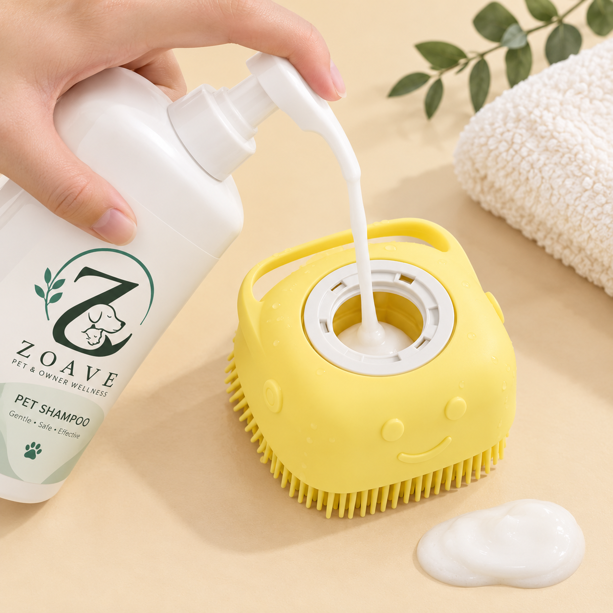 ZOAVE CalmBrush | 2-in-1 Silicone Pet Bath & Shampoo Massage Brush for Dogs & Cats
